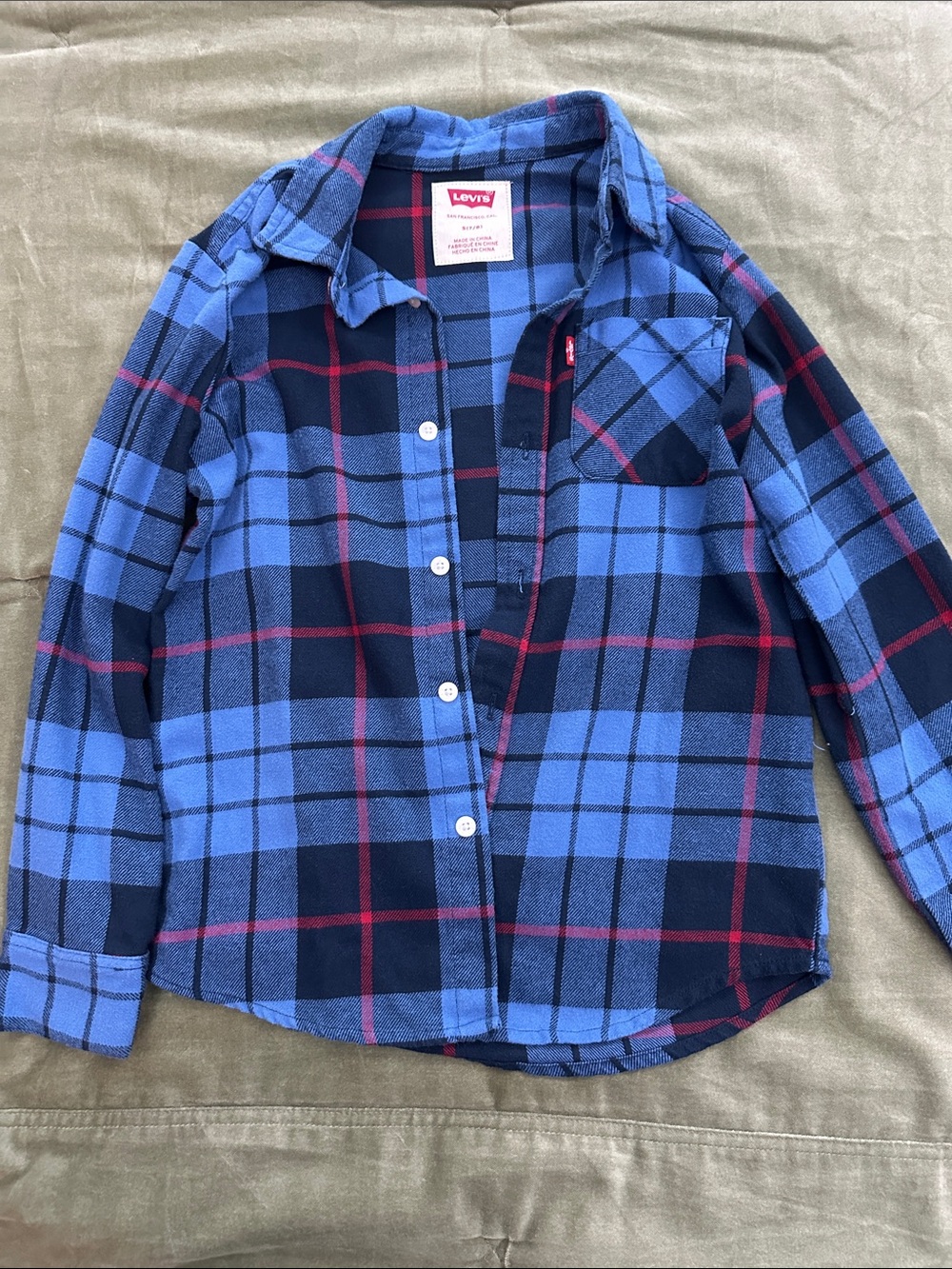 Levi's Blue & Navy Plaid Button-Down Shirt with Red Accents